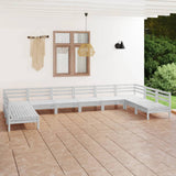 10 Piece Garden Lounge Set White Solid Pinewood