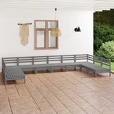 10 Piece Garden Lounge Set Grey Solid Pinewood