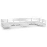11 Piece Garden Lounge Set White Solid Pinewood - Front View