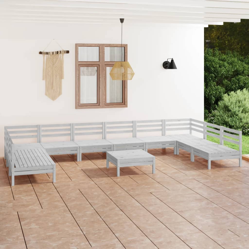 11 Piece Garden Lounge Set White Solid Pinewood