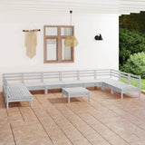 11 Piece Garden Lounge Set White Solid Pinewood