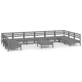 11 Piece Garden Lounge Set Grey Solid Pinewood - Front View