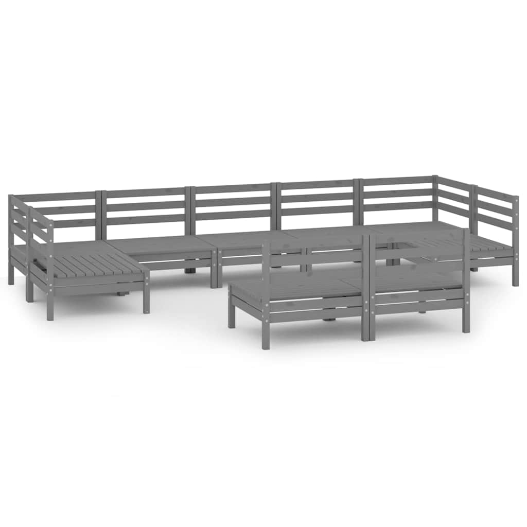 9 Piece Garden Lounge Set Grey Solid Pinewood
