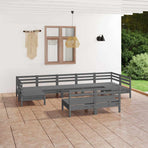 9 Piece Garden Lounge Set Grey Solid Pinewood