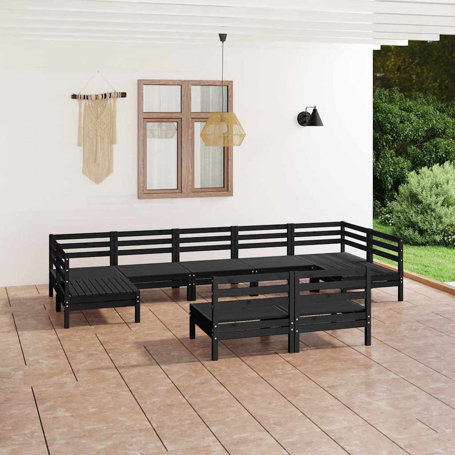 9 Piece Garden Lounge Set Black Solid Pinewood