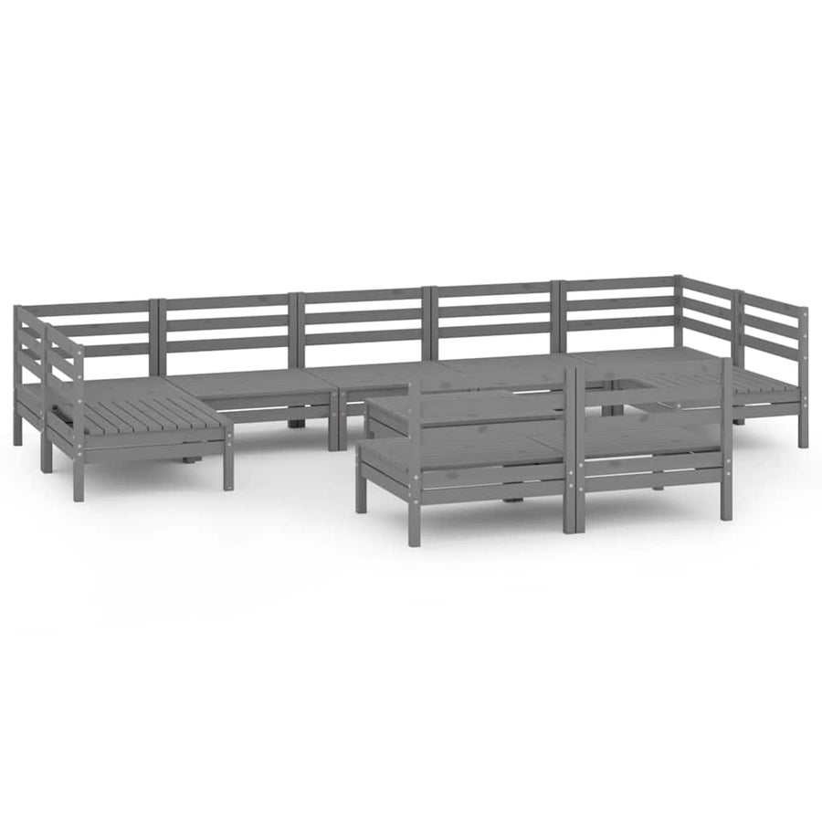 10 Piece Garden Lounge Set Grey Solid Pinewood