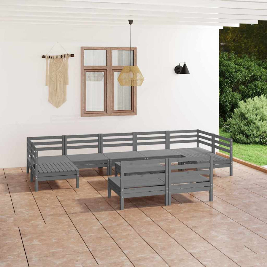 10 Piece Garden Lounge Set Grey Solid Pinewood