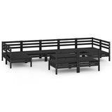 10 Piece Garden Lounge Set Black Solid Pinewood