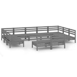 11 Piece Garden Lounge Set Grey Solid Pinewood - Front View