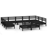 11 Piece Garden Lounge Set Black Solid Pinewood - Front View