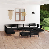11 Piece Garden Lounge Set Black Solid Pinewood