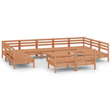 12 Piece Garden Lounge Set Honey Brown Solid Pinewood - Front View
