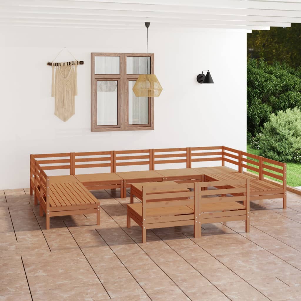 12 Piece Garden Lounge Set Honey Brown Solid Pinewood