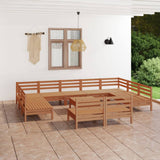 12 Piece Garden Lounge Set Honey Brown Solid Pinewood