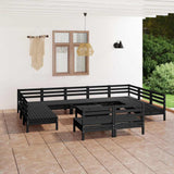 12 Piece Garden Lounge Set Black Solid Pinewood