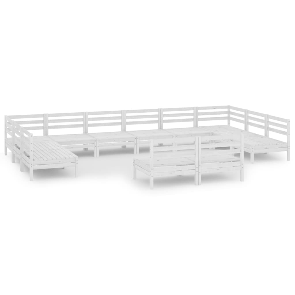 12 Piece Garden Lounge Set White Solid Pinewood