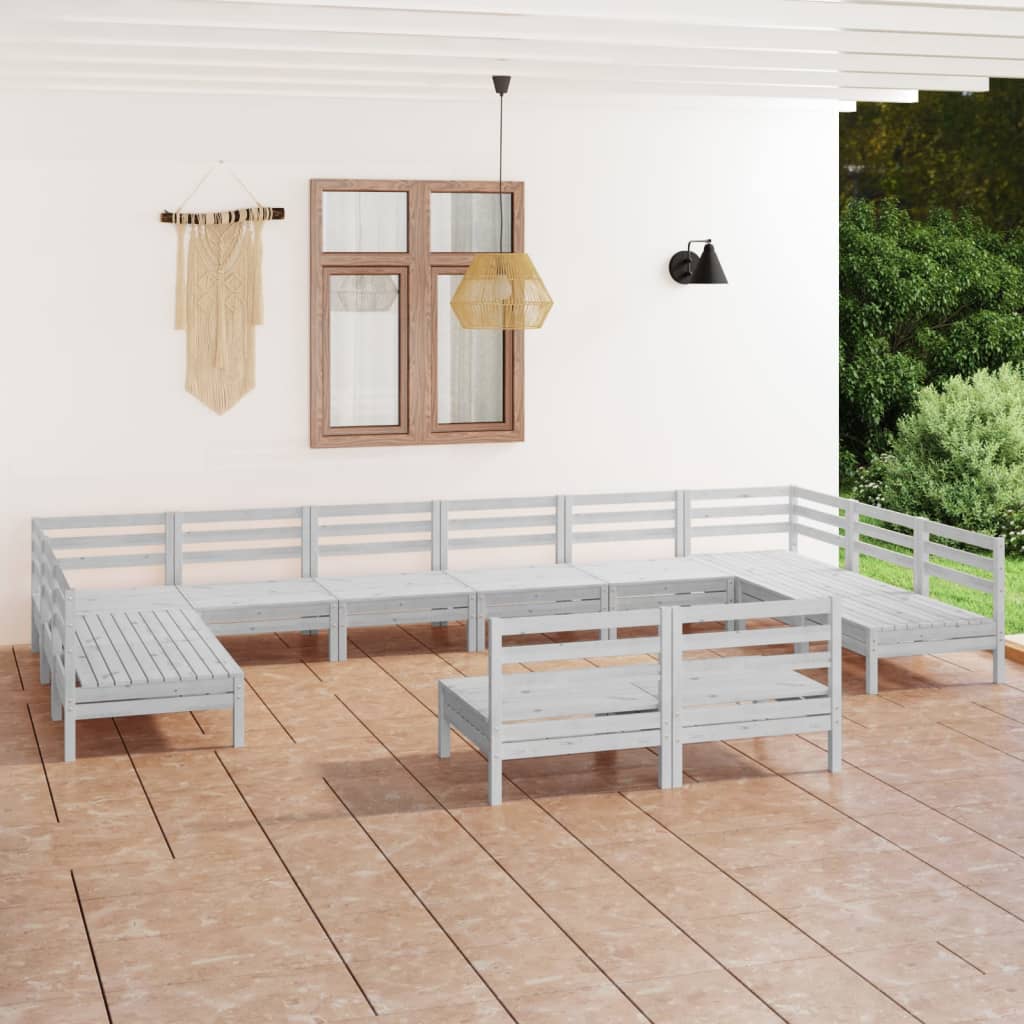12 Piece Garden Lounge Set White Solid Pinewood