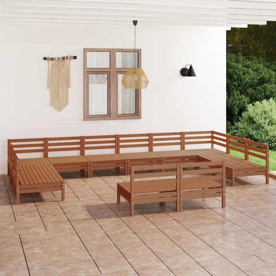 12 Piece Garden Lounge Set Honey Brown Solid Pinewood