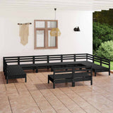 12 Piece Garden Lounge Set Black Solid Pinewood