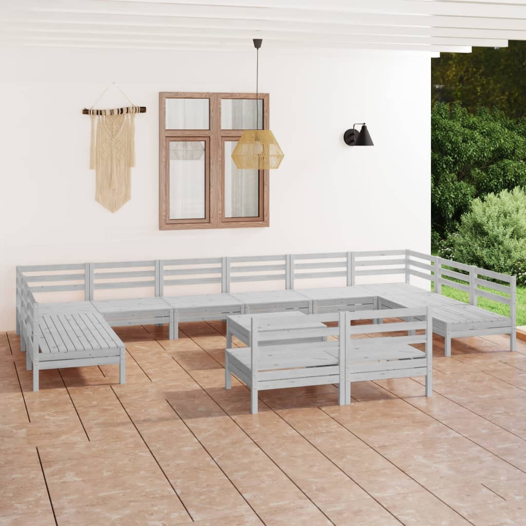 13 Piece Garden Lounge Set White Solid Pinewood