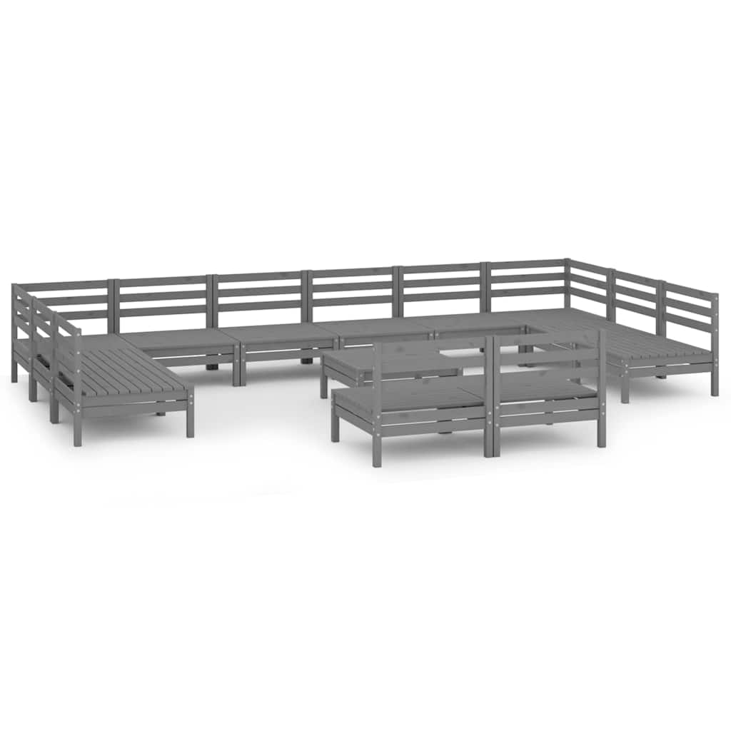13 Piece Garden Lounge Set Grey Solid Pinewood