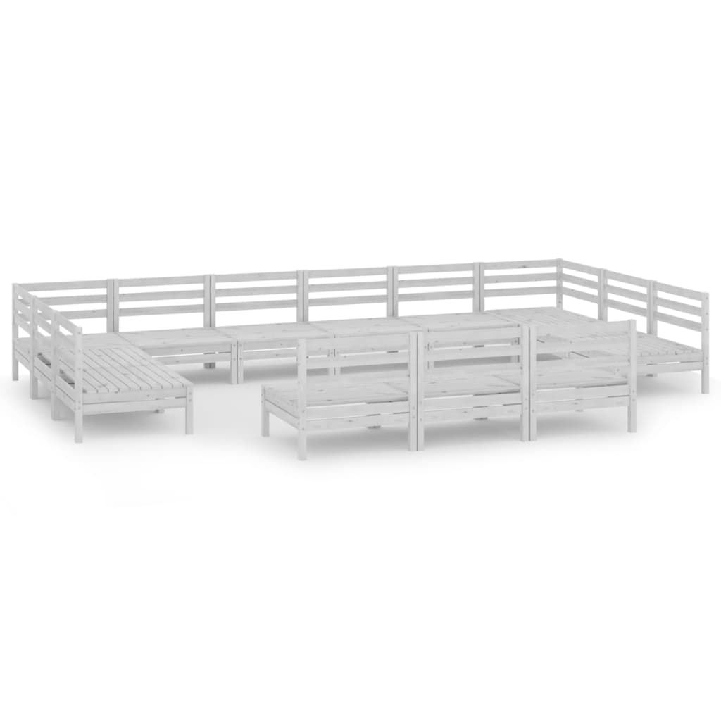 13 Piece Garden Lounge Set White Solid Pinewood