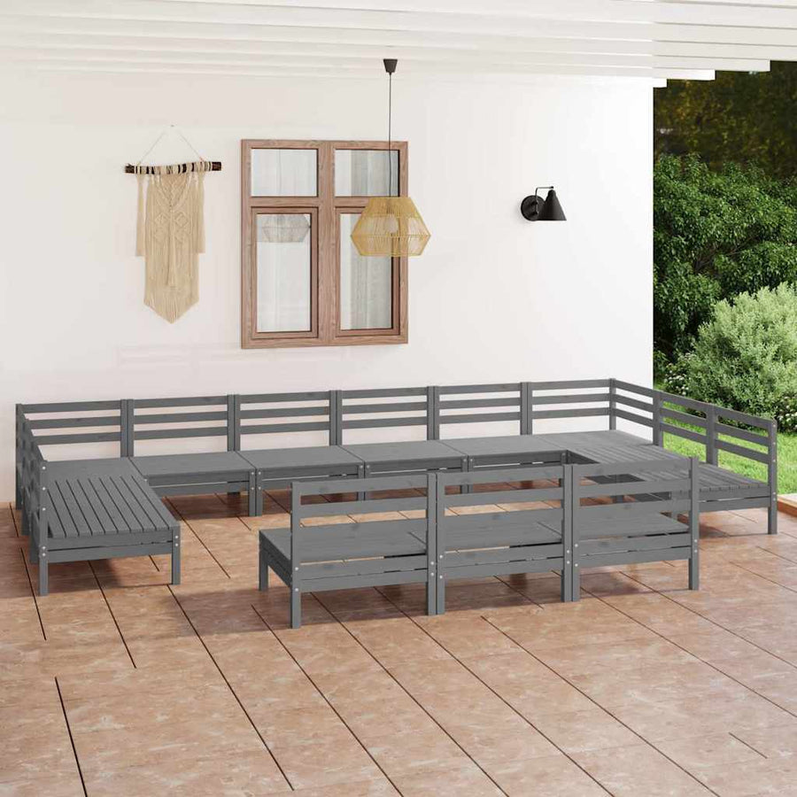 13 Piece Garden Lounge Set Grey Solid Pinewood