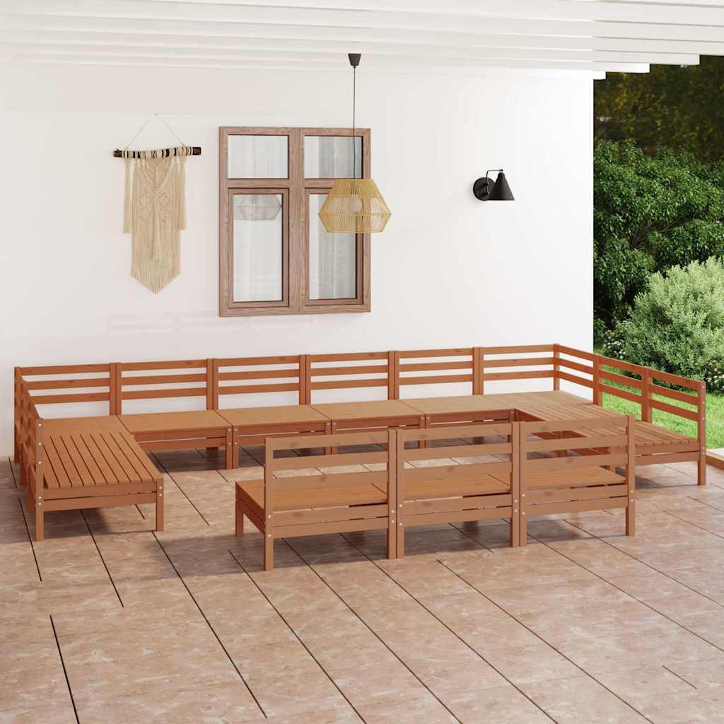 13 Piece Garden Lounge Set Honey Brown Solid Pinewood