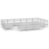 14 Piece Garden Lounge Set White Solid Pinewood - Front View