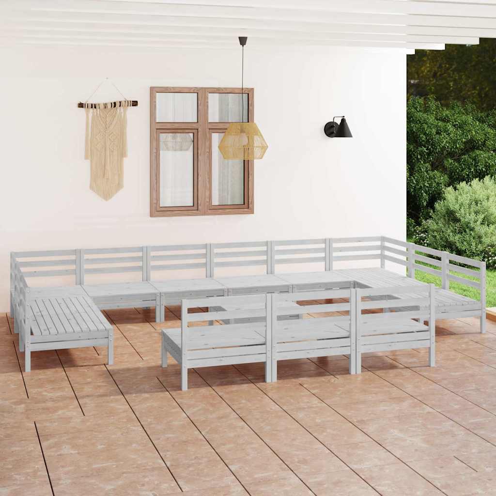 14 Piece Garden Lounge Set White Solid Pinewood