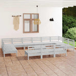 14 Piece Garden Lounge Set White Solid Pinewood
