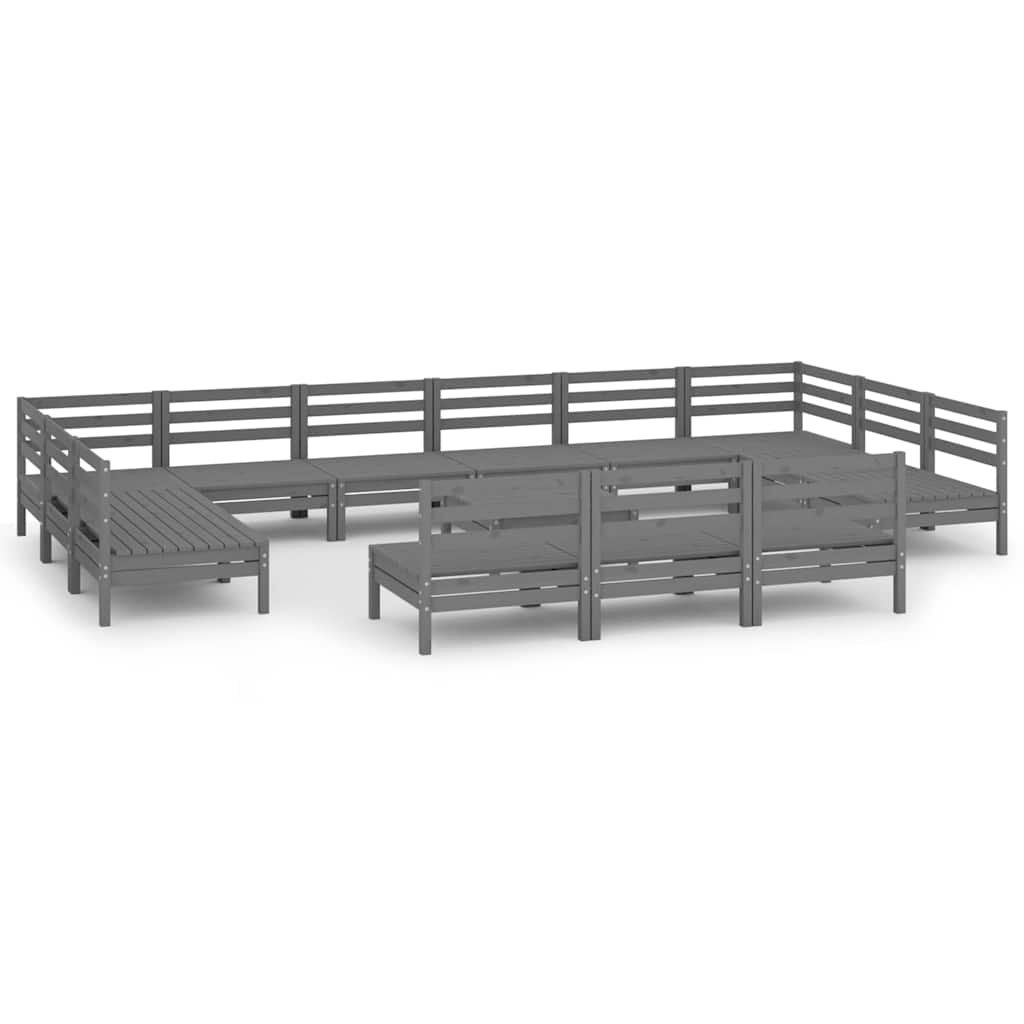 14 Piece Garden Lounge Set Grey Solid Pinewood