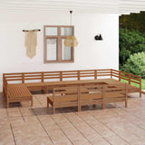 14 Piece Garden Lounge Set Honey Brown Solid Pinewood