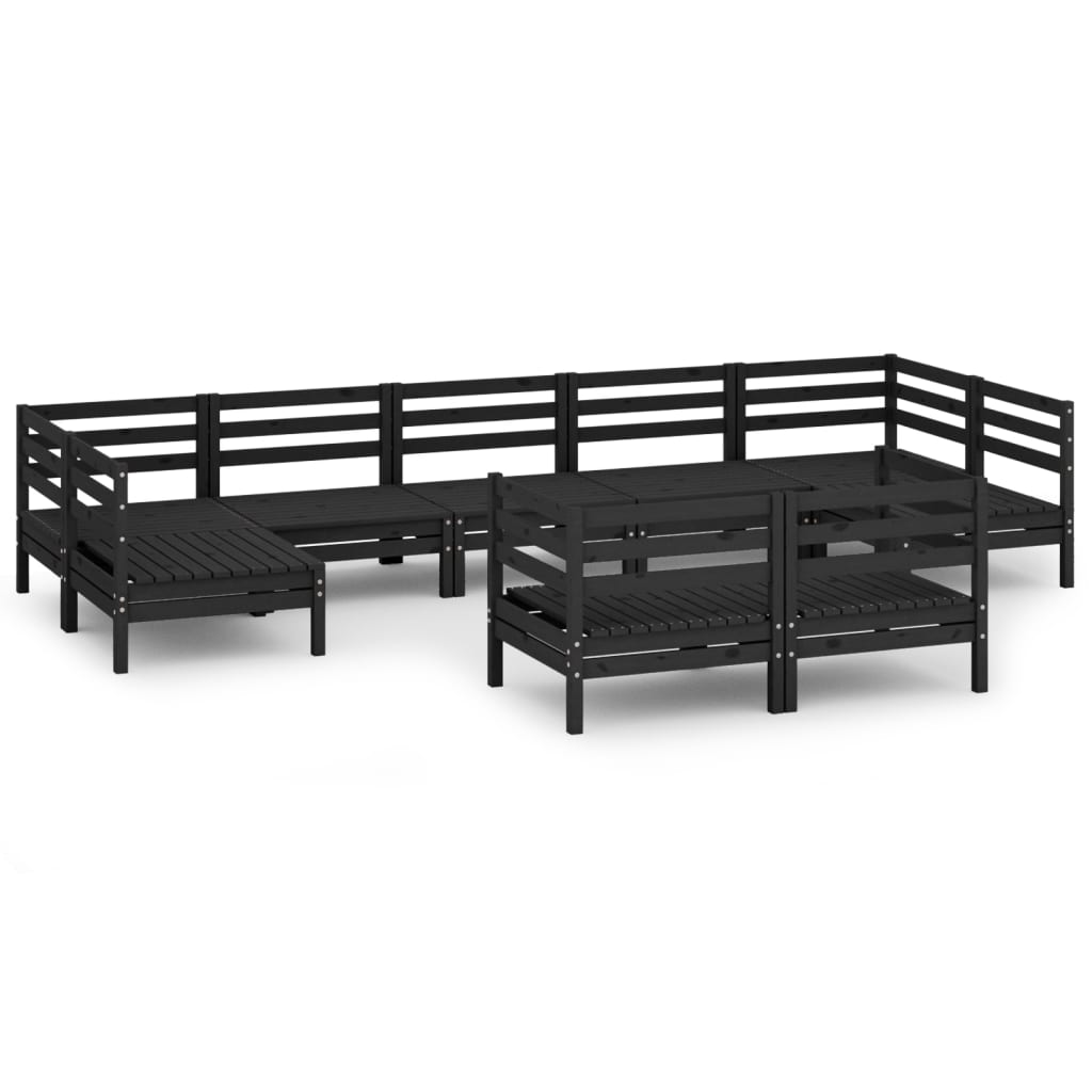 9 Piece Garden Lounge Set Black Solid Pinewood