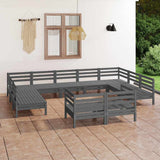 11 Piece Garden Lounge Set Grey Solid Pinewood