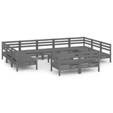 12 Piece Garden Lounge Set Grey Solid Pinewood - Front View