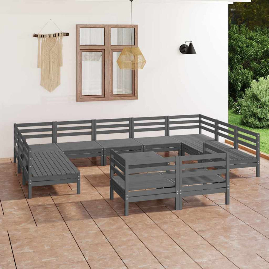12 Piece Garden Lounge Set Grey Solid Pinewood