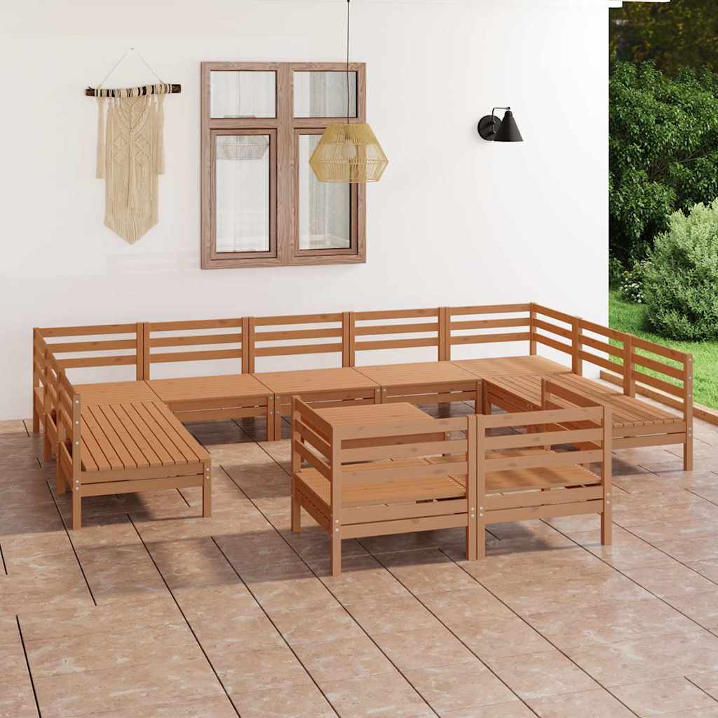 12 Piece Garden Lounge Set Honey Brown Solid Pinewood