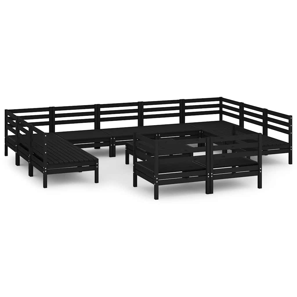 12 Piece Garden Lounge Set Black Solid Pinewood
