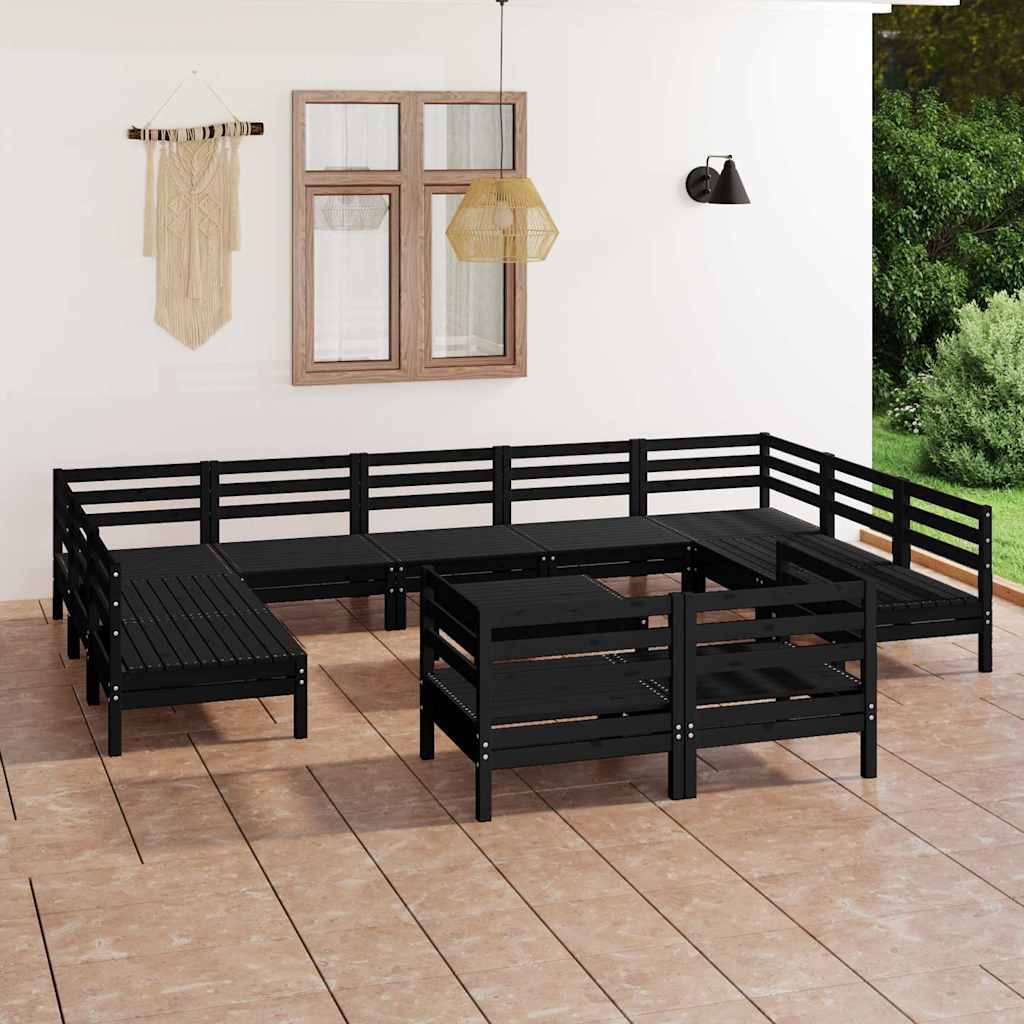 12 Piece Garden Lounge Set Black Solid Pinewood