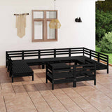 12 Piece Garden Lounge Set Black Solid Pinewood