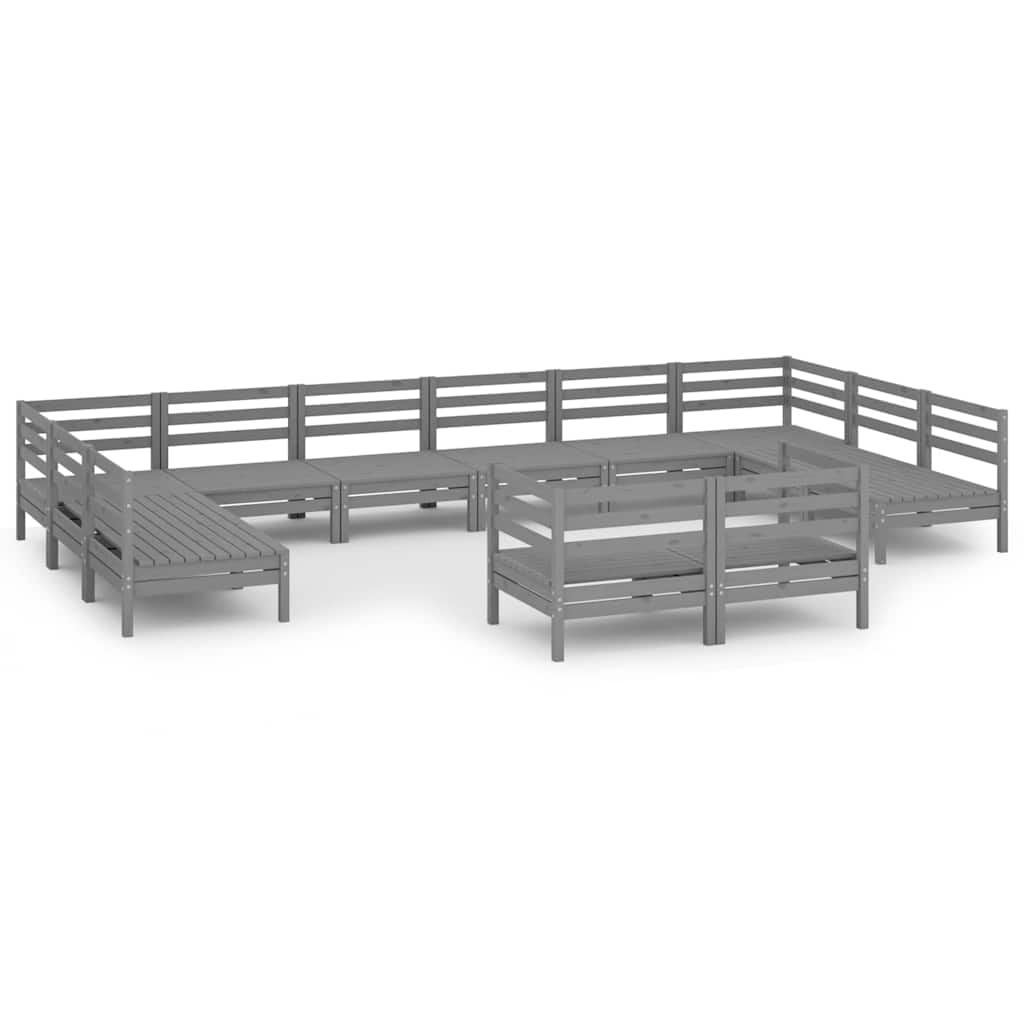 12 Piece Garden Lounge Set Grey Solid Pinewood