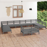 12 Piece Garden Lounge Set Grey Solid Pinewood