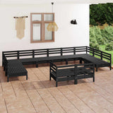 12 Piece Garden Lounge Set Black Solid Pinewood