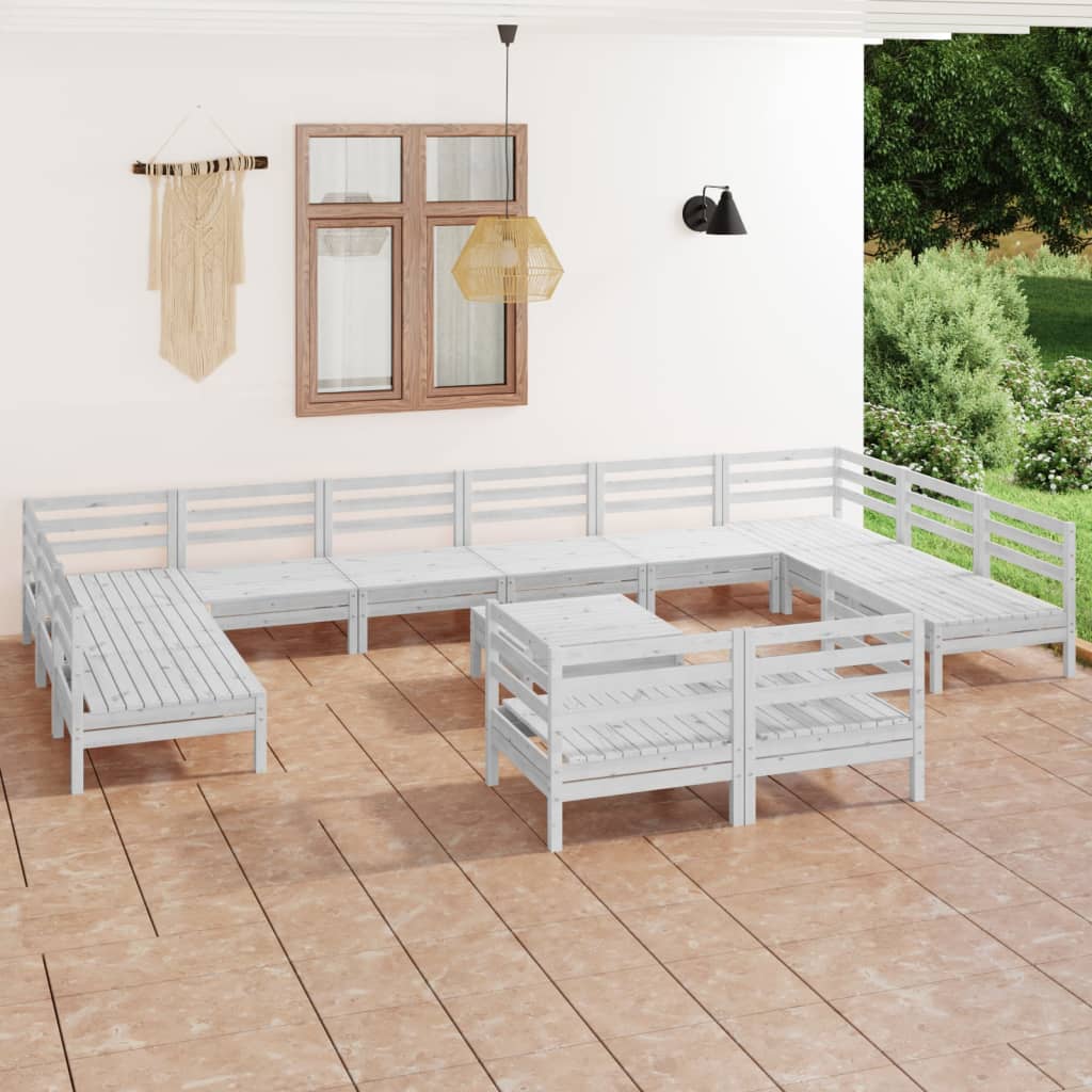 13 Piece Garden Lounge Set White Solid Pinewood