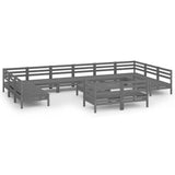 13 Piece Garden Lounge Set Grey Solid Pinewood - Front View