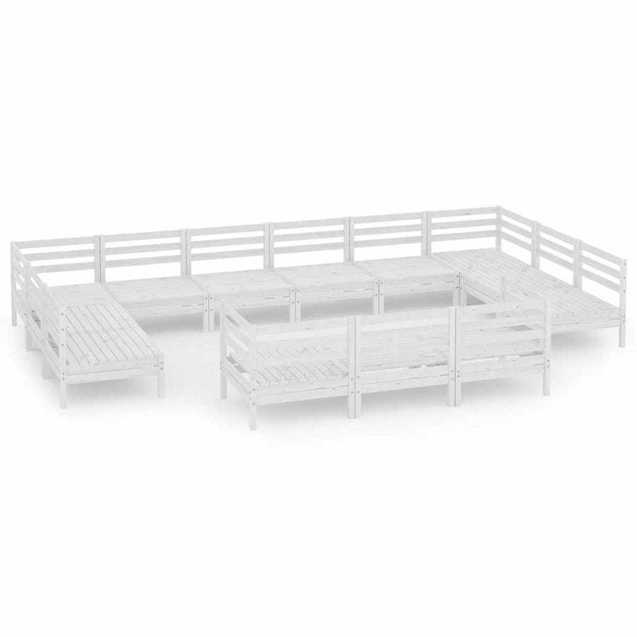 13 Piece Garden Lounge Set White Solid Pinewood