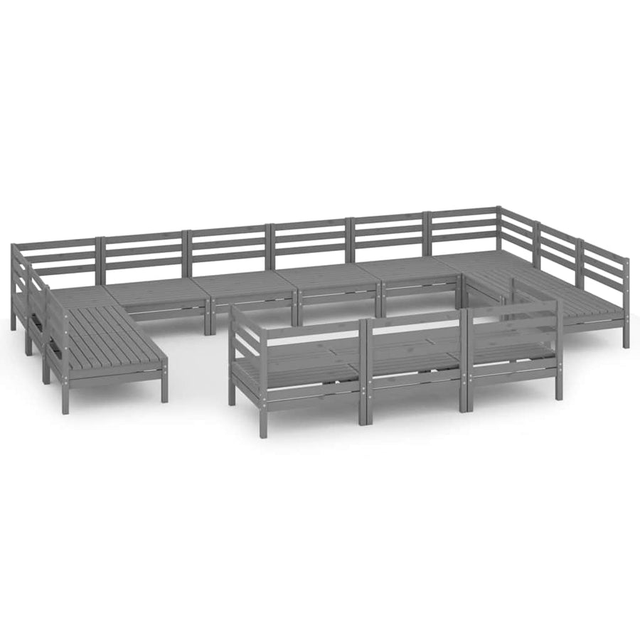 13 Piece Garden Lounge Set Grey Solid Pinewood