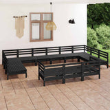 13 Piece Garden Lounge Set Black Solid Pinewood