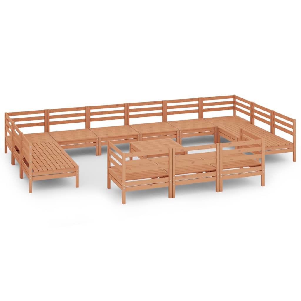 14 Piece Garden Lounge Set Honey Brown Solid Pinewood
